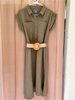 Lark + Grey Olive Midi Shirt Dress with Belt